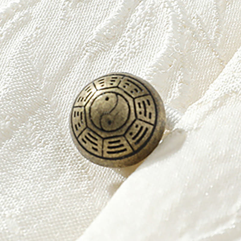 Buddha Stones テクスチャードジャカード八卦柄ボタンタンスーツメンズ半袖コットンシャツ - image 4