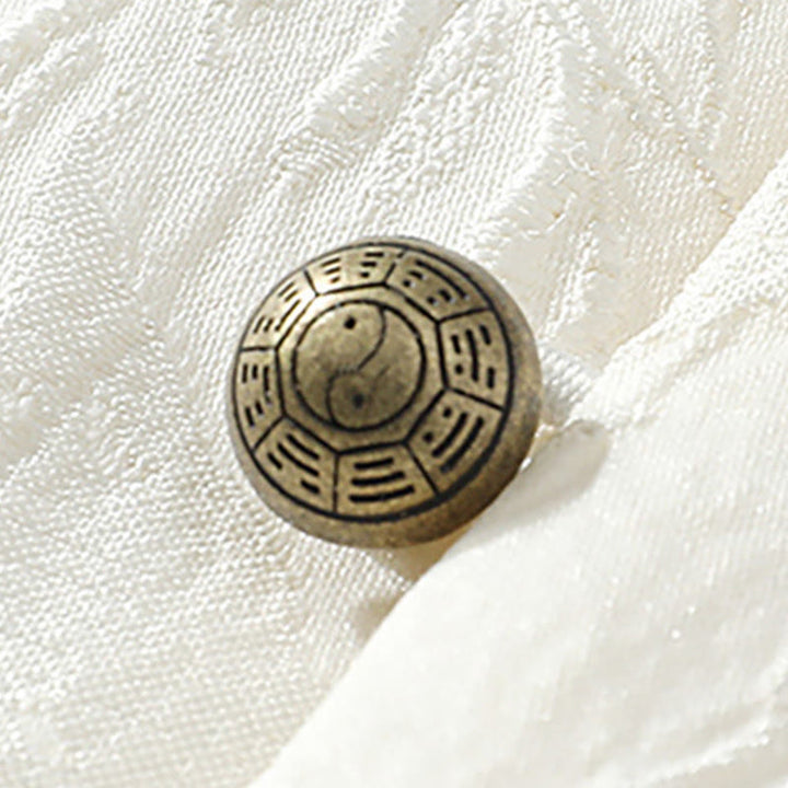 Buddha Stones テクスチャードジャカード八卦柄ボタンタンスーツメンズ半袖コットンシャツ - image 4