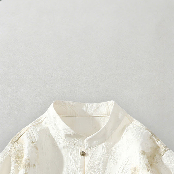 Buddha Stones テクスチャードジャカード八卦柄ボタンタンスーツメンズ半袖コットンシャツ - image 3