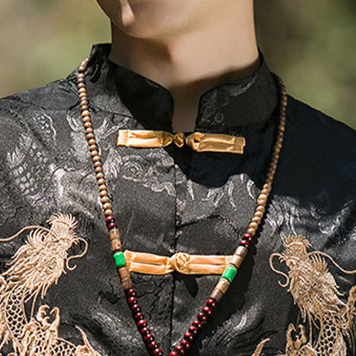 Buddha Stones 刺繍入りドラゴン柄カラーブロックデザイン 唐装メンズ フロッグボタン 半袖シャツ - image 19