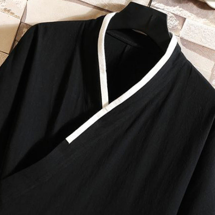 Buddha Stones 刺繍鶴吉祥雲柄前開き半袖ジャケットメンズ綿着物 - image 6