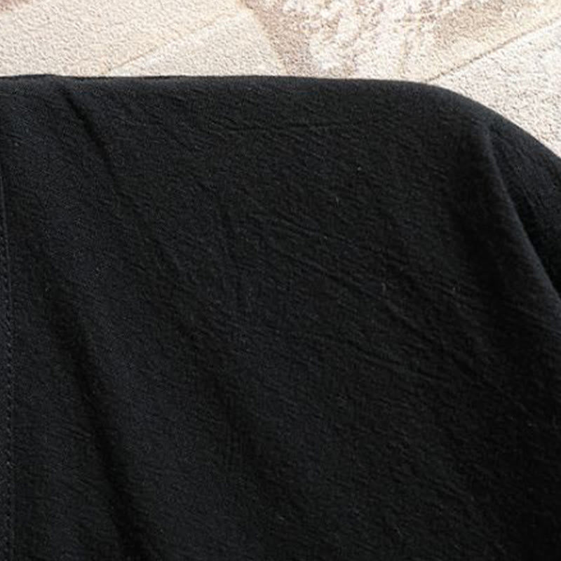 Buddha Stones 刺繍鶴吉祥雲柄前開き半袖ジャケットメンズ綿着物 - image 9