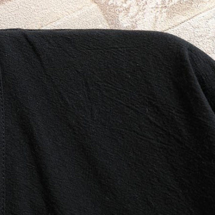 Buddha Stones 刺繍鶴吉祥雲柄前開き半袖ジャケットメンズ綿着物 - image 9