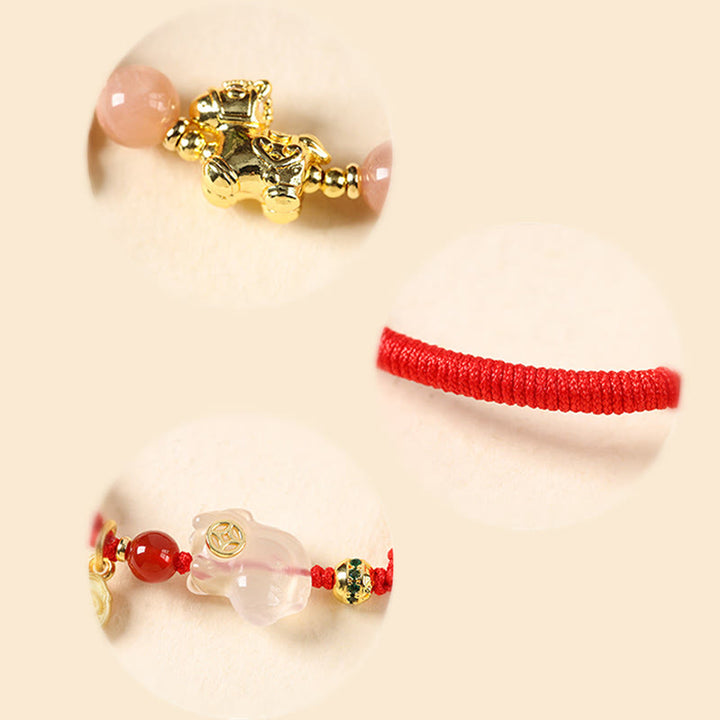 Buddha Stones 午年銅製サンストーン白瑪瑙赤紐の幸運ブレスレット - image 18