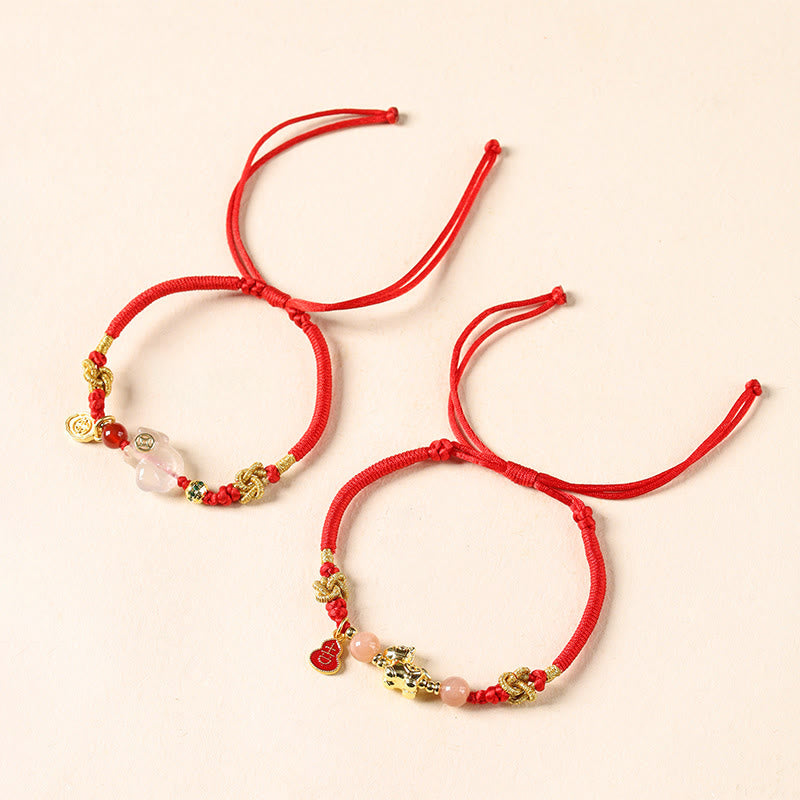 Buddha Stones 午年銅製サンストーン白瑪瑙赤紐の幸運ブレスレット - image 4