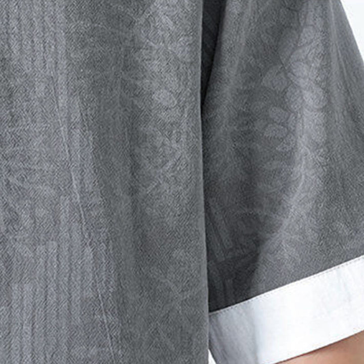 Buddha Stones 夏の花と草の模様の唐装メンズフロッグボタン半袖コットンシャツ - image 8