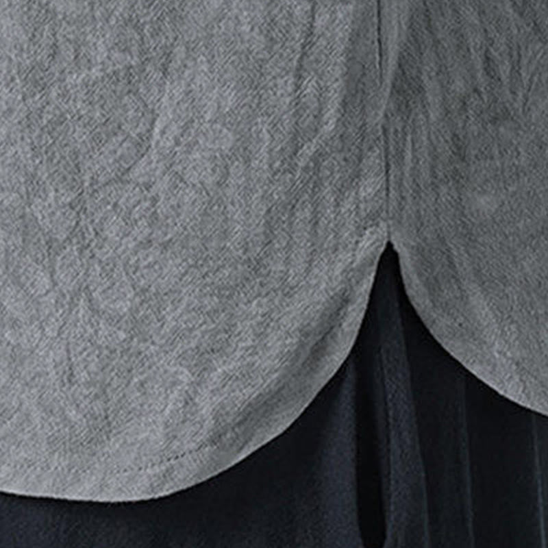 Buddha Stones 夏の花と草の模様の唐装メンズフロッグボタン半袖コットンシャツ - image 9