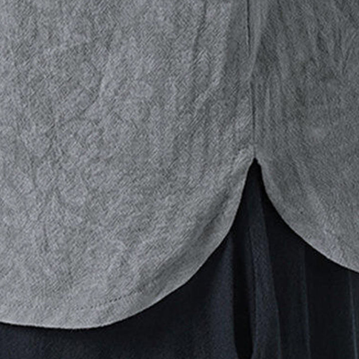 Buddha Stones 夏の花と草の模様の唐装メンズフロッグボタン半袖コットンシャツ - image 9