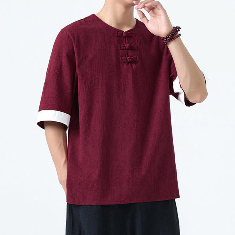 Buddha Stones 夏の花と草の模様の唐装メンズフロッグボタン半袖コットンシャツ - image 15