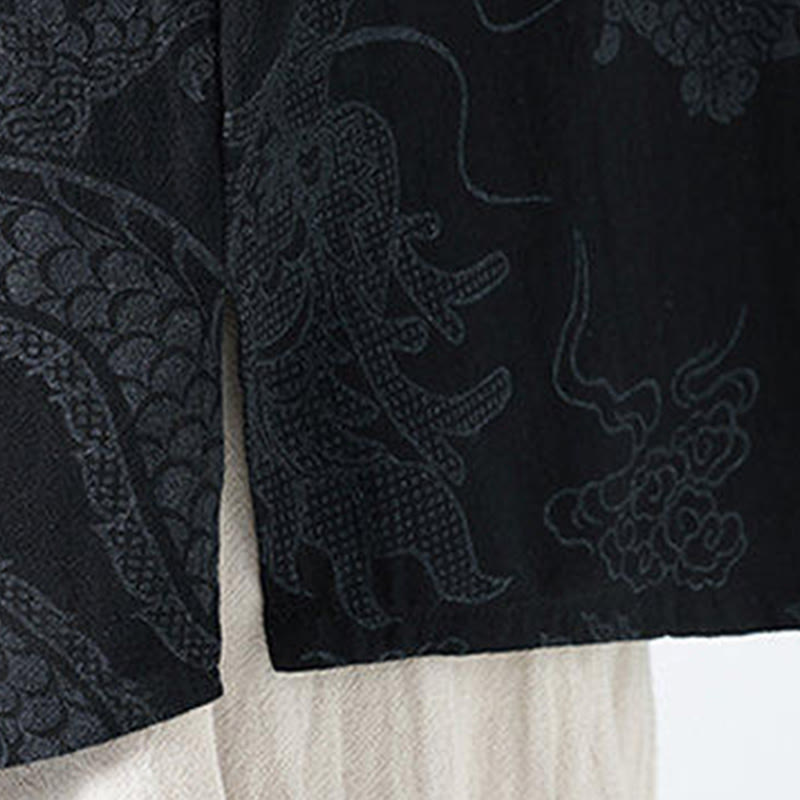 Buddha Stones 夏 龍 吉兆 雲 柄 唐装 メンズ フロッグボタン 半袖 コットンシャツ - image 6