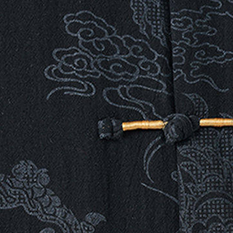 Buddha Stones 夏 龍 吉兆 雲 柄 唐装 メンズ フロッグボタン 半袖 コットンシャツ - image 4