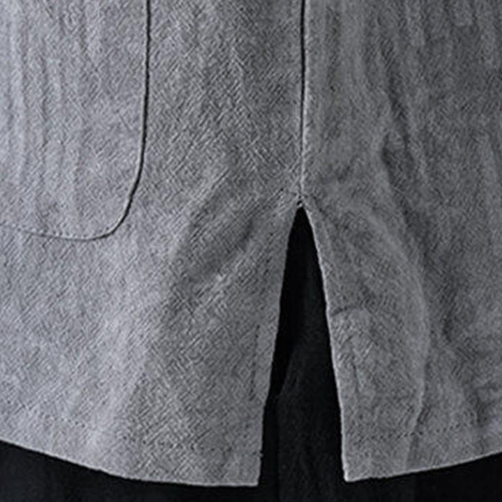 Buddha Stones 夏の花と草の模様の唐装メンズフロッグボタン半袖コットンシャツ（ポケット付き） - image 9