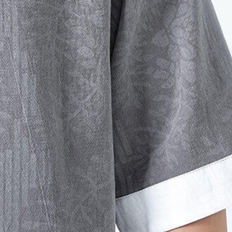 Buddha Stones 夏の花と草の模様の唐装メンズフロッグボタン半袖コットンシャツ（ポケット付き） - image 8