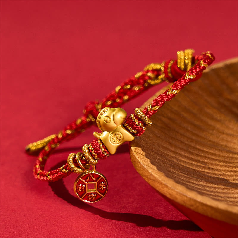 Buddha Stones 午年赤紐銅貨幸運ブレスレット - image 1