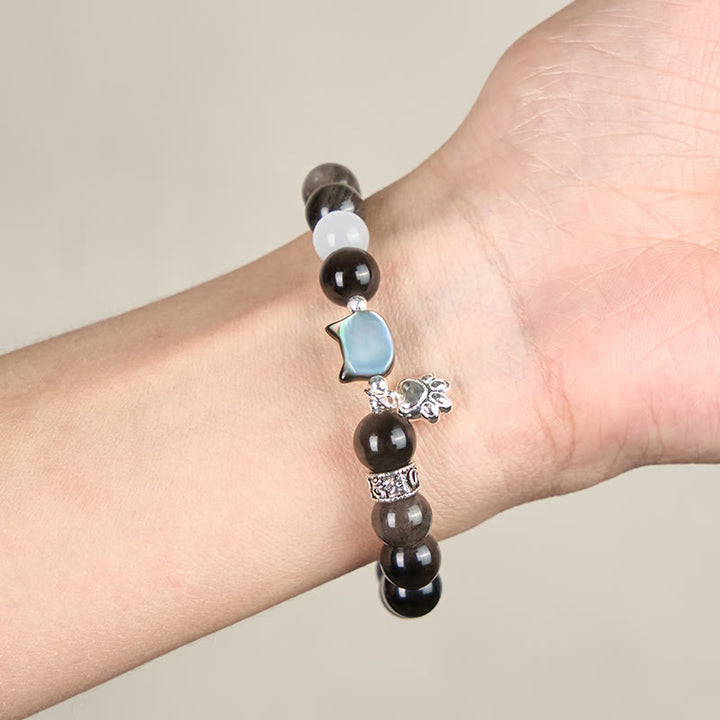 Buddha Stones キャットヘッド ホワイトキャッツアイ シルバーシーンオブシディアン幸運を呼ぶブレスレット - image 12