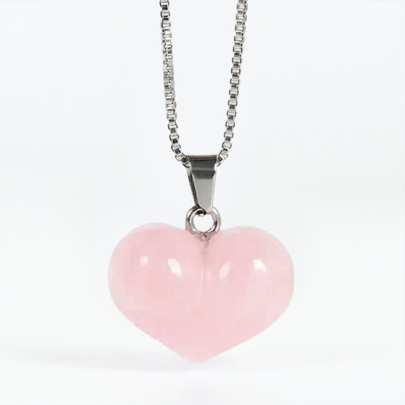 Buddha Stonesハートデザインアメジストトパーズピンククリスタルオパールタイガーアイホワイトクリスタルレッドジャスパーアマゾナイトグリーンアベンチュリンブラックオブシディアンシトリンバランスネックレスペンダント - ピンククリスタル - image 12