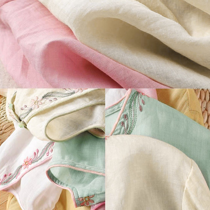 Buddha Stones春のレトロ刺繍ボタンデザイン七分袖レディースコットンシャツ - image 6