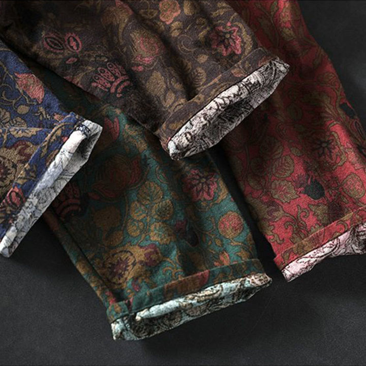 Buddha Stones レトロな花柄Aラインデザイン長袖レディースコットンマキシドレス - image 16