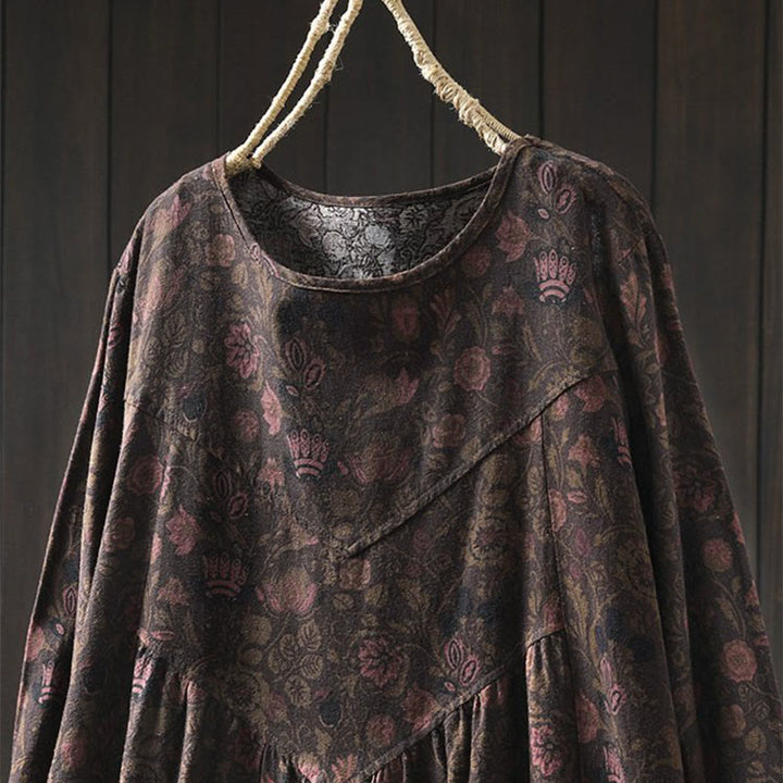 Buddha Stones レトロな花柄Aラインデザイン長袖レディースコットンマキシドレス - image 14