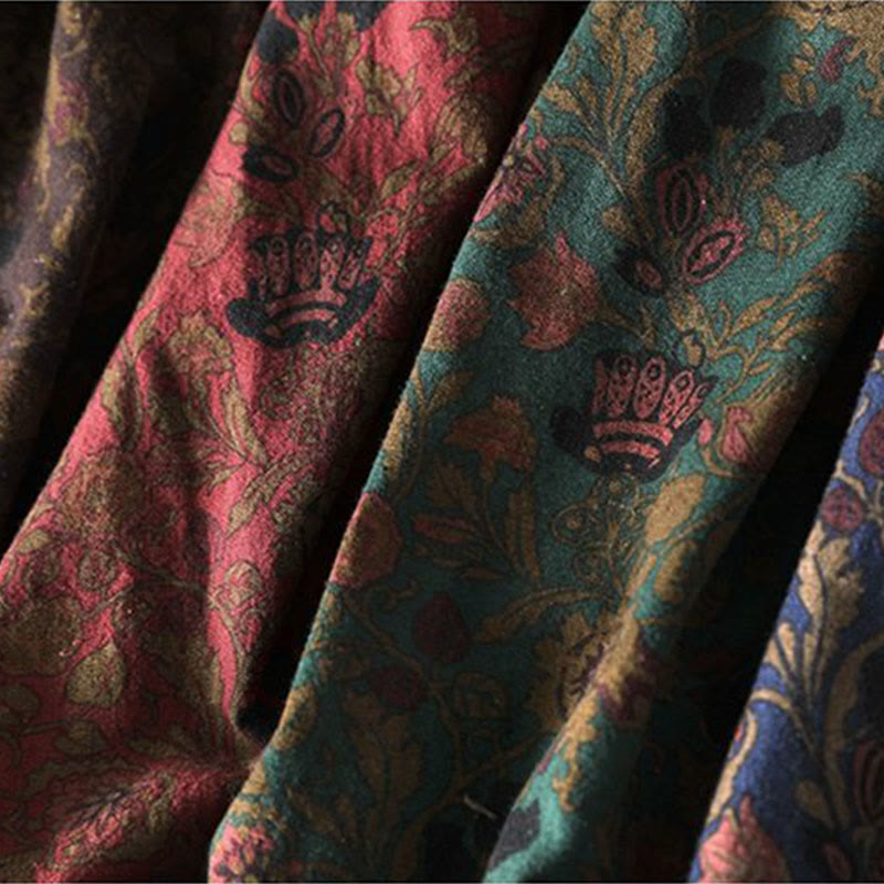 Buddha Stones レトロな花柄Aラインデザイン長袖レディースコットンマキシドレス - image 15