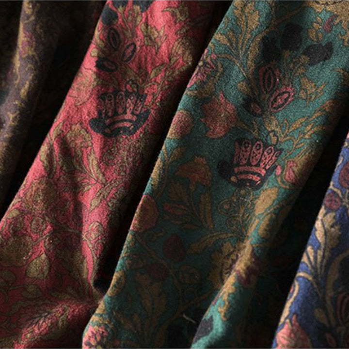 Buddha Stones レトロな花柄Aラインデザイン長袖レディースコットンマキシドレス - image 15