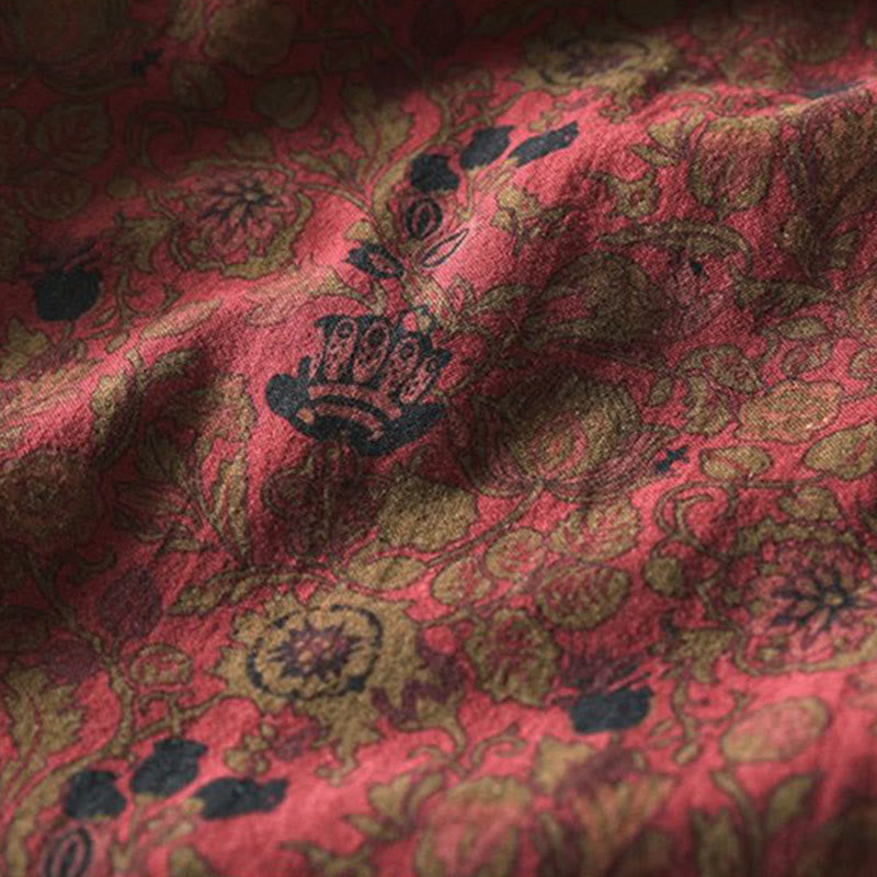 Buddha Stones レトロな花柄Aラインデザイン長袖レディースコットンマキシドレス - image 8