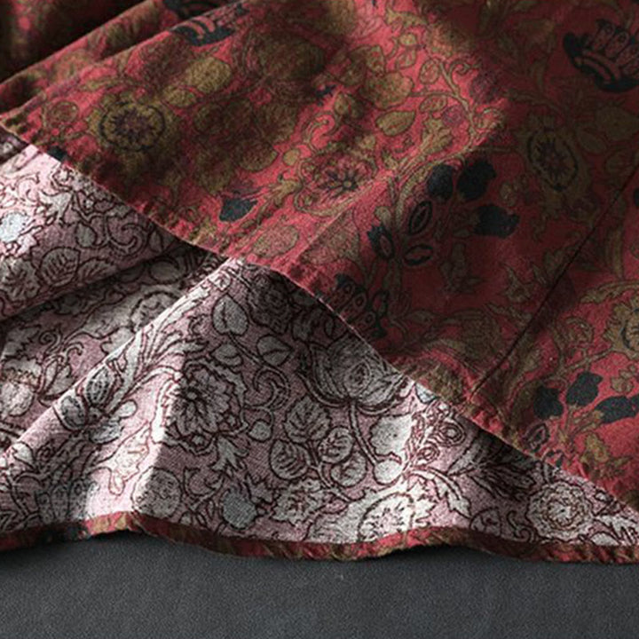 Buddha Stones レトロな花柄Aラインデザイン長袖レディースコットンマキシドレス - image 10