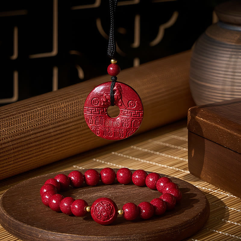 Buddha Stones 馬年 辰砂平和のお守りチャームフーキャラクター 悪霊除けセット - 馬の辰砂の良縁祈願バンドル - image 0