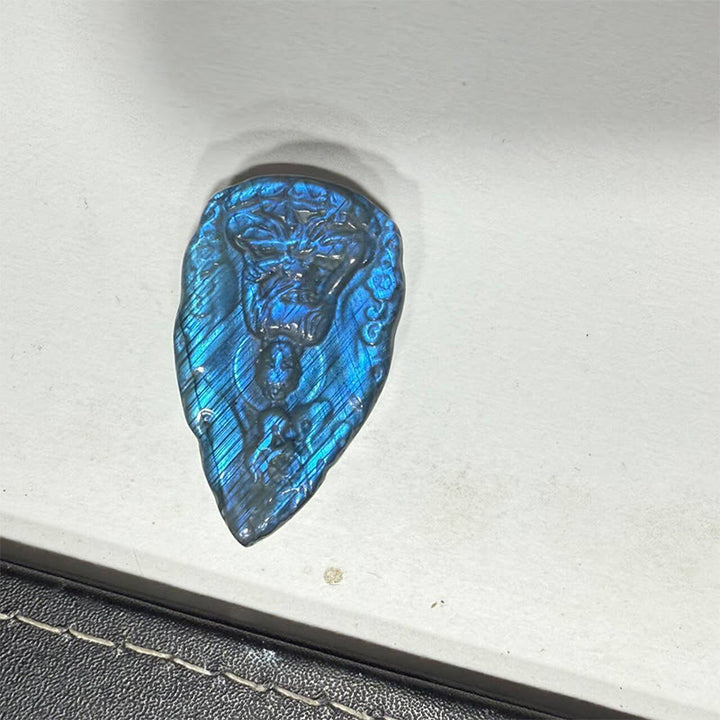 Buddha Stones 彫刻された仏像天然ラブラドライトティアドロップ型置物治癒像ホームデコレーション - image 11