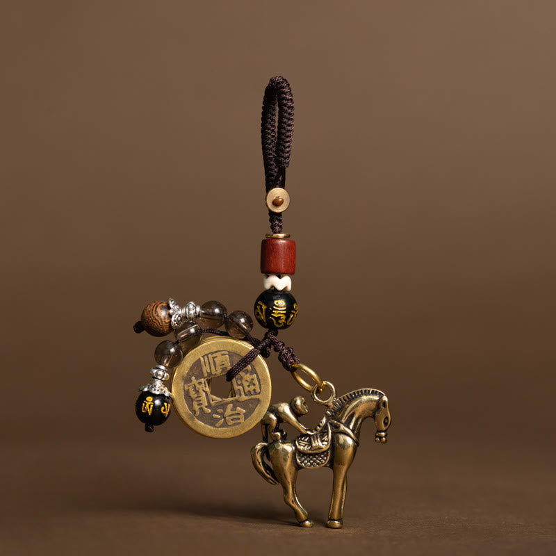 Buddha Stones 午年銅真鍮五帝コインオーム・マニ・パドメ・フム守護キーホルダー - モンキー・オーム・マニ・パドメ・フム・ホース（サイズ：36×31 mm） - image 4
