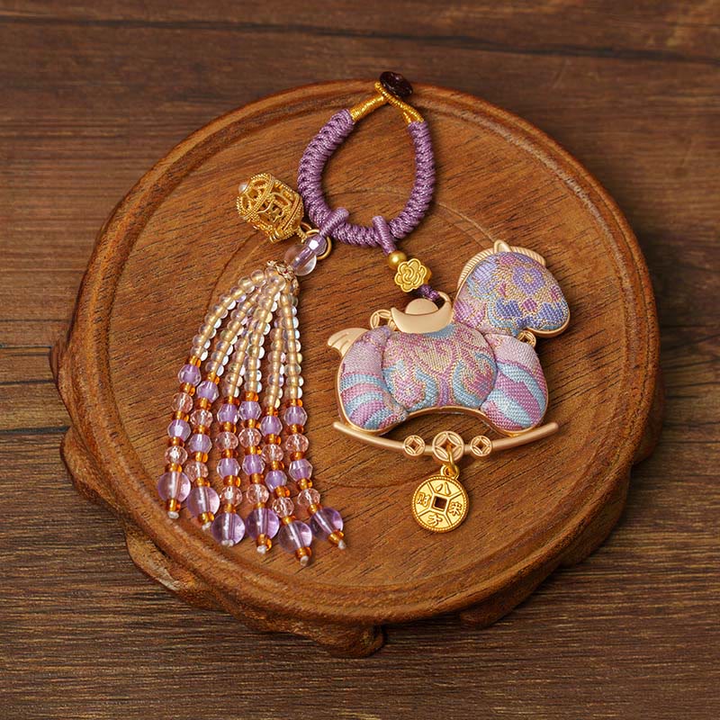 Buddha Stones 午年刺繍豊かさキーホルダー - 紫色の馬（サイズ：10×5cm） - image 9