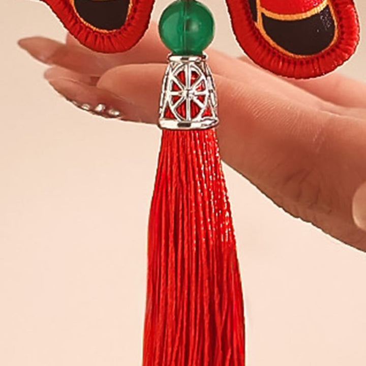 Buddha Stones 午年福文字刺繍赤紐幸運吊り飾り - image 2