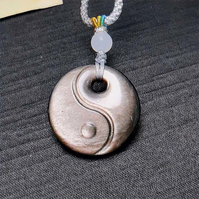 Buddha Stones シルバーシーンオブシディアン陰陽シンボル保護ネックレスペンダント - シルバーシーンオブシディアン - image 0