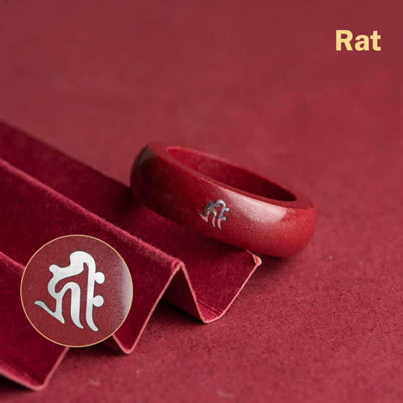 Buddha Stones 中国の干支、午年の辰砂の良縁祈願リング - 辰砂ネズミ - 22mm - image 3