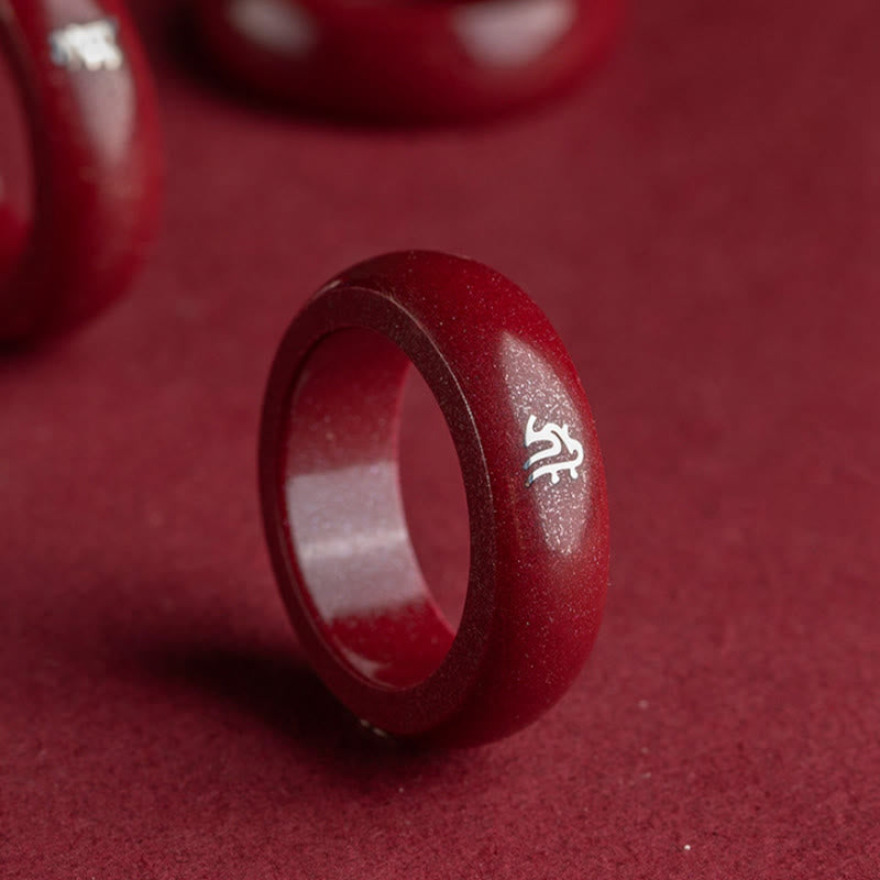 Buddha Stones 中国の干支、午年の辰砂の良縁祈願リング - image 1