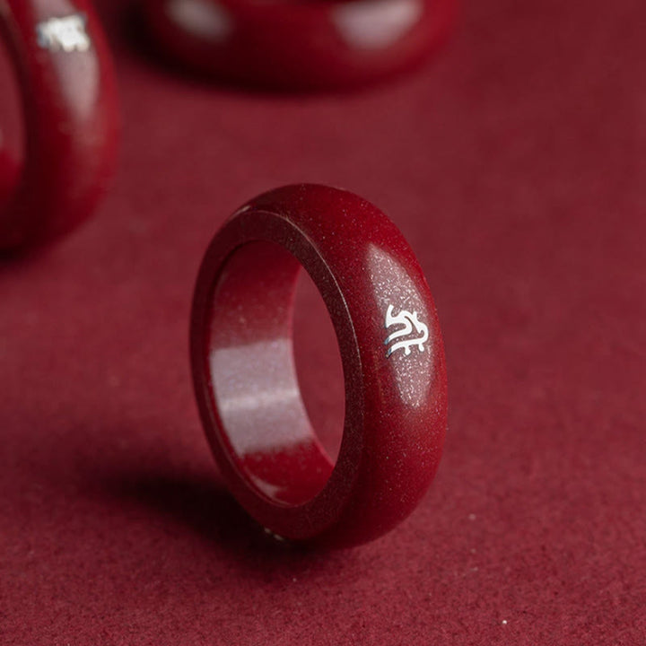 Buddha Stones 中国の干支、午年の辰砂の良縁祈願リング - image 1