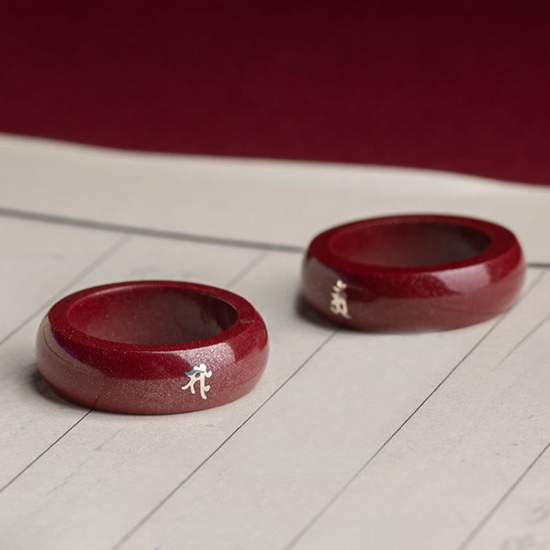 Buddha Stones 中国の干支、午年の辰砂の良縁祈願リング - image 23