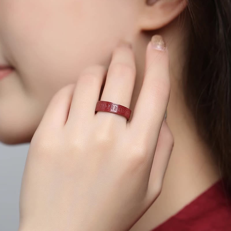 Buddha Stones 辰砂オーム・マニ・パドメ・フム般若心経良縁祈願リング - image 3