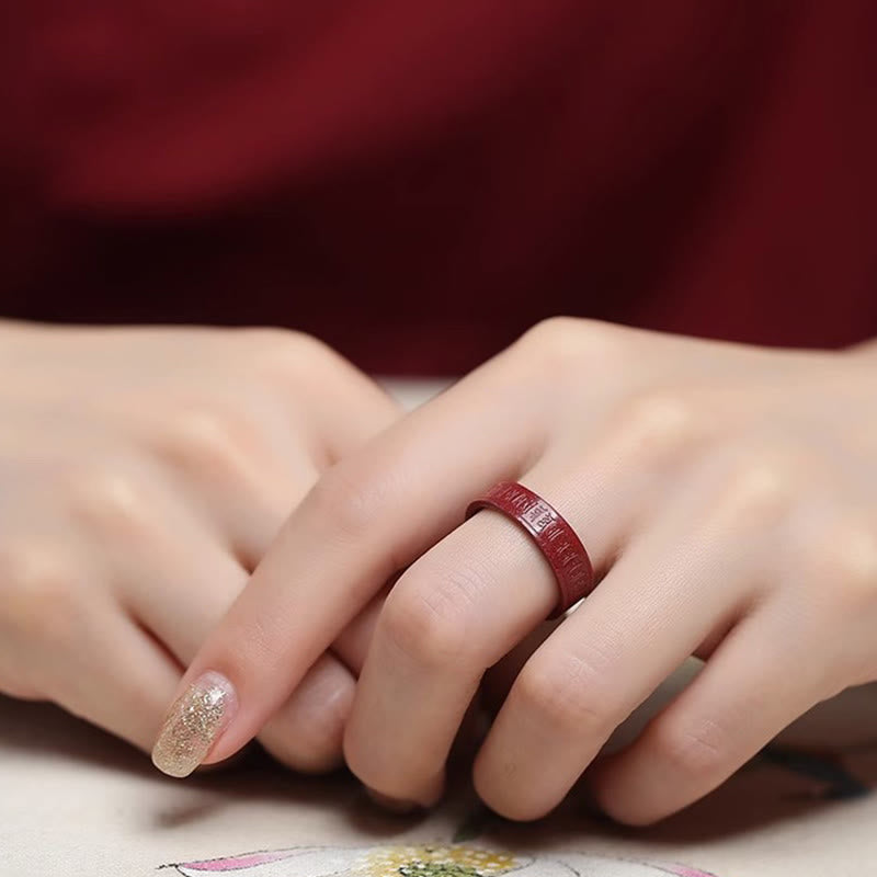 Buddha Stones 辰砂オーム・マニ・パドメ・フム般若心経良縁祈願リング - image 2