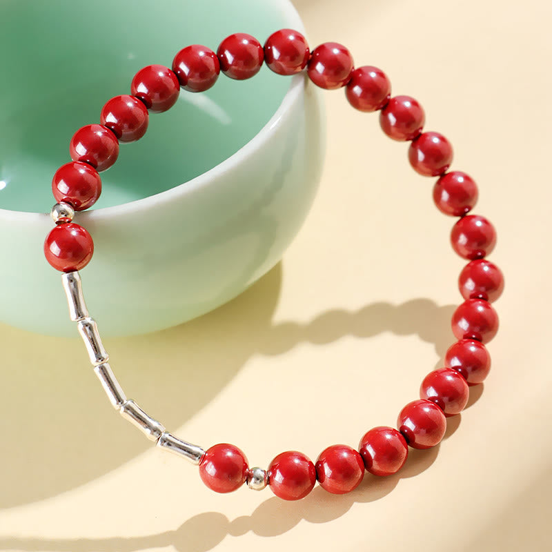 Buddha Stones シナバー 925 スターリングシルバー カーム コンセントレーション ブレスレット - 辰砂 6mm 赤ビーズ（手首周り：14～15cm） - image 7