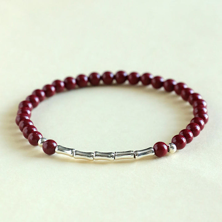 Buddha Stones シナバー 925 スターリングシルバー カーム コンセントレーション ブレスレット - 辰砂 4mm ダークレッドビーズ（手首周り：14～15cm） - image 2