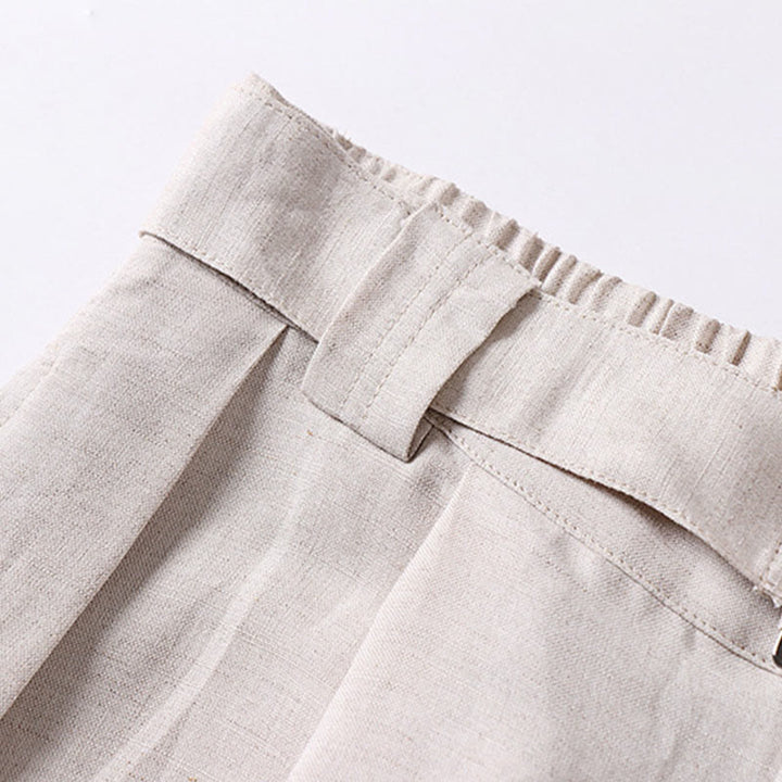Buddha Stones 夏用ジッパー付き伸縮性ウエストデザインメンズコットンリネンワイドレッグパンツ（ポケット付き） - image 6