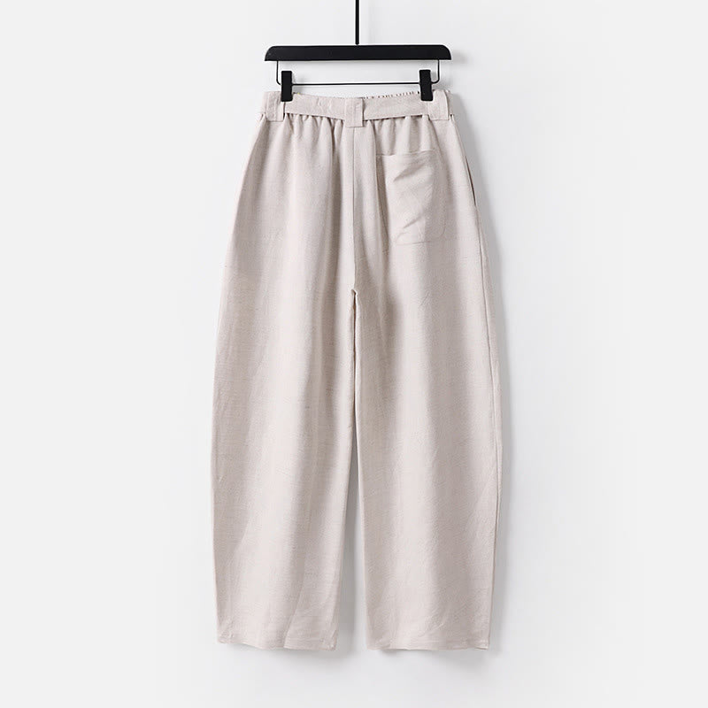 Buddha Stones 夏用ジッパー付き伸縮性ウエストデザインメンズコットンリネンワイドレッグパンツ（ポケット付き） - image 1