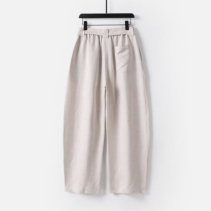 Buddha Stones 夏用ジッパー付き伸縮性ウエストデザインメンズコットンリネンワイドレッグパンツ（ポケット付き） - image 1