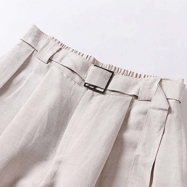 Buddha Stones 夏用ジッパー付き伸縮性ウエストデザインメンズコットンリネンワイドレッグパンツ（ポケット付き） - image 2