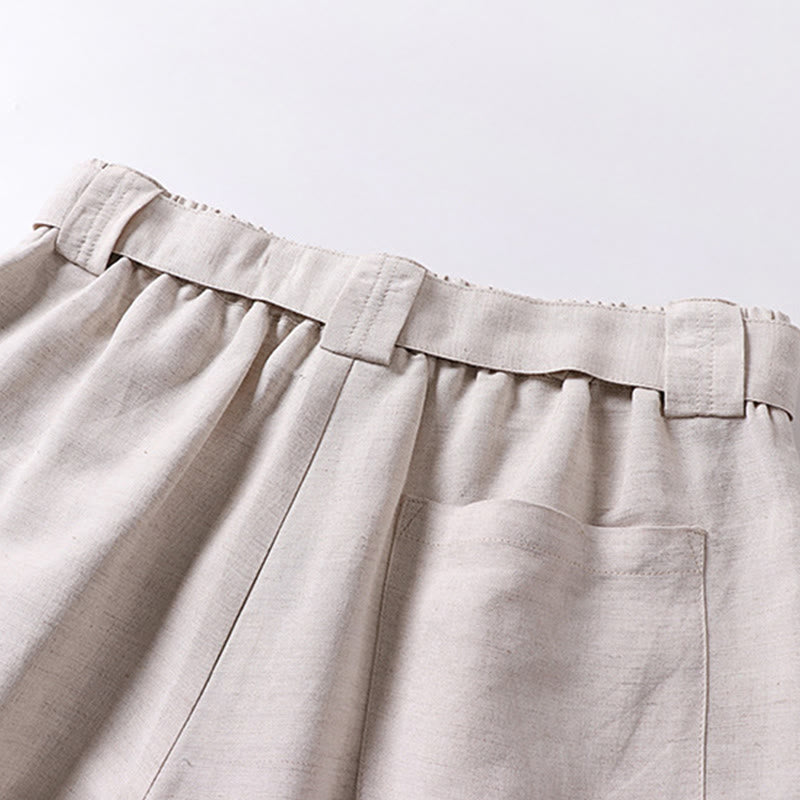 Buddha Stones 夏用ジッパー付き伸縮性ウエストデザインメンズコットンリネンワイドレッグパンツ（ポケット付き） - image 5