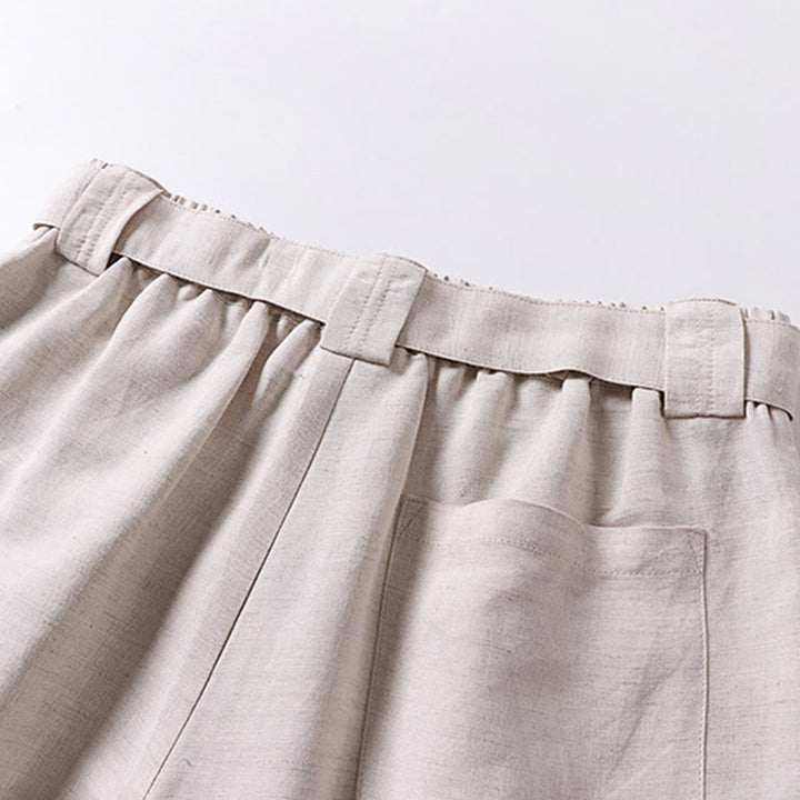 Buddha Stones 夏用ジッパー付き伸縮性ウエストデザインメンズコットンリネンワイドレッグパンツ（ポケット付き） - image 5