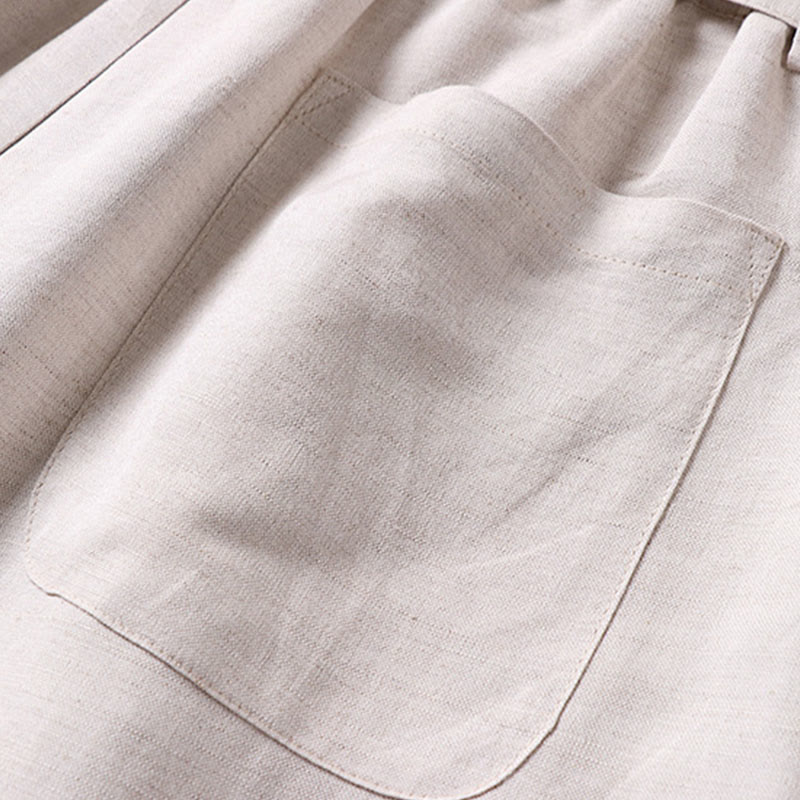 Buddha Stones 夏用ジッパー付き伸縮性ウエストデザインメンズコットンリネンワイドレッグパンツ（ポケット付き） - image 7