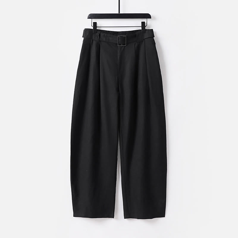 Buddha Stones夏用 ファスナー付き伸縮性ウエストデザイン メンズ コットンリネン ワイドレッグパンツ ポケット付き - 黒 - 米国/UK/AU56、 EU66 (9XL) - image 9