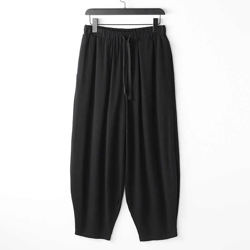 Buddha Stones 夏用無地ドローストリングアンクル丈メンズハーレムパンツ（ポケット付き） - 黒 - US/UK/AU54、 EU64 (9XL) - image 1